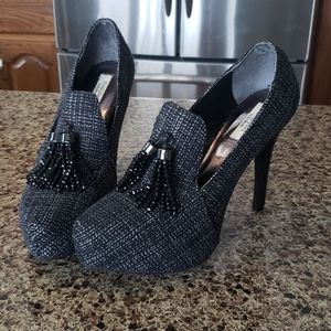 Tweed Platform Womens High Heels Tassels Size 9.5